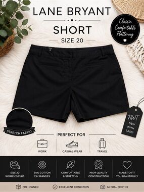 Lane Bryant NWT Black Stretch Chino Shorts Size 20 Short Plus Cotton